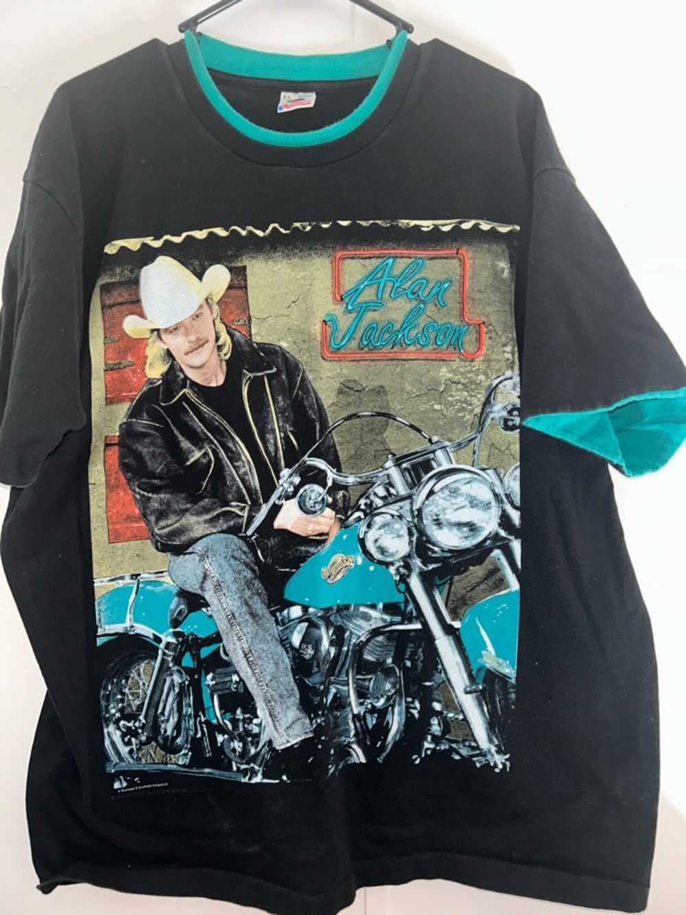 Alan Jackson Black Tee with Teal Graphic